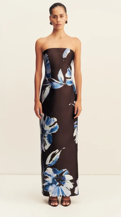 Panelled Strapless Maxi Dress EspressoBlue