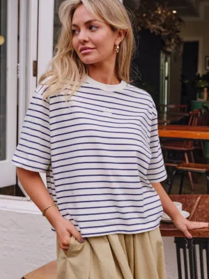 Phoebe Premium Tee Milk Prussian Blue Stripe