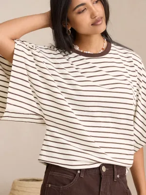 Lucy Relaxed Sleeve Tee Milk Brunette Stripe