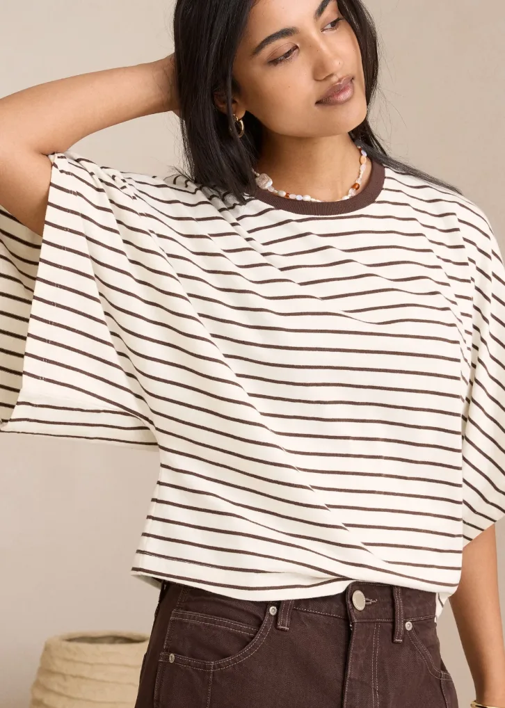 Lucy Relaxed Sleeve Tee Milk Brunette Stripe