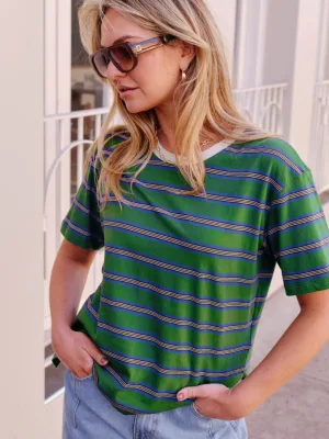 Stevie Slouchy Tee Basil Blue Stripe