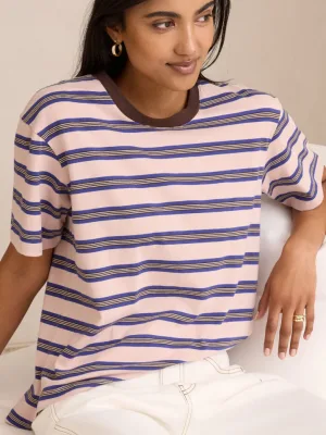 Stevie Slouchy Tee Chalk Pink Polo Blue Choc Stripe