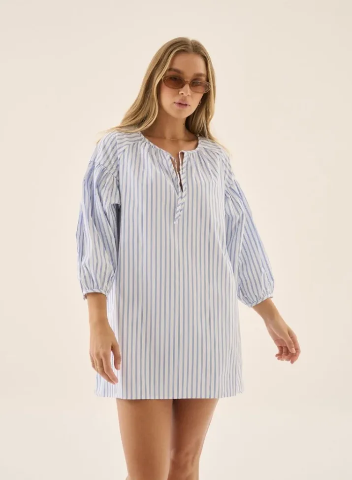 AJ Stripe Dress Sky Blue