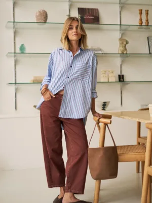 Peta Oversized Shirt Sky Blue Burgundy Stripe