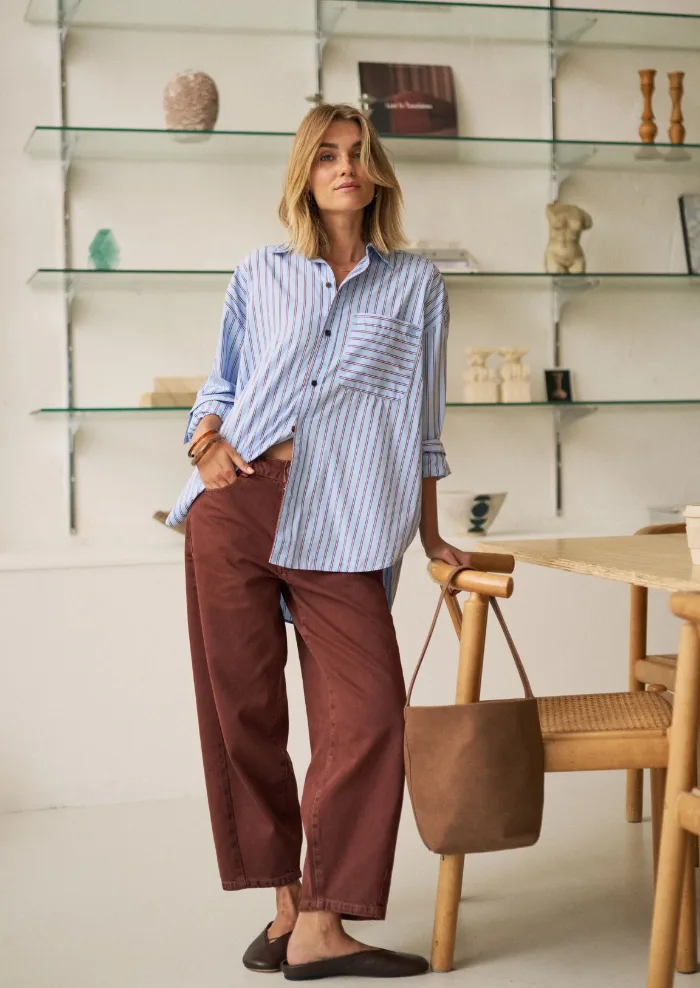 Peta Oversized Shirt Sky Blue Burgundy Stripe