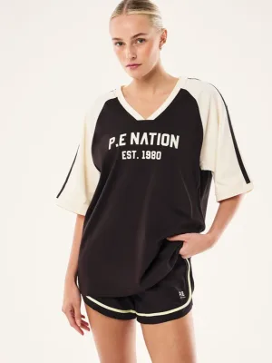 Spinout Baseball Tee Black Bean Whisper White