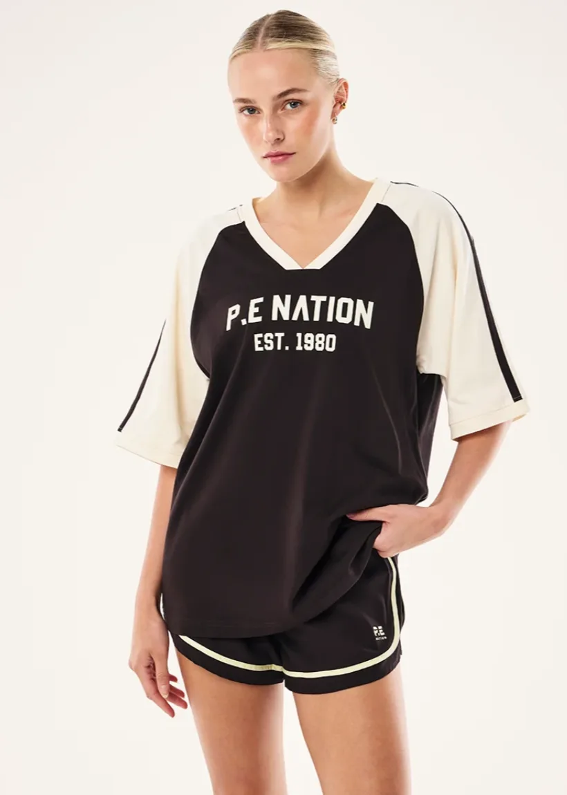 Spinout Baseball Tee Black Bean Whisper White